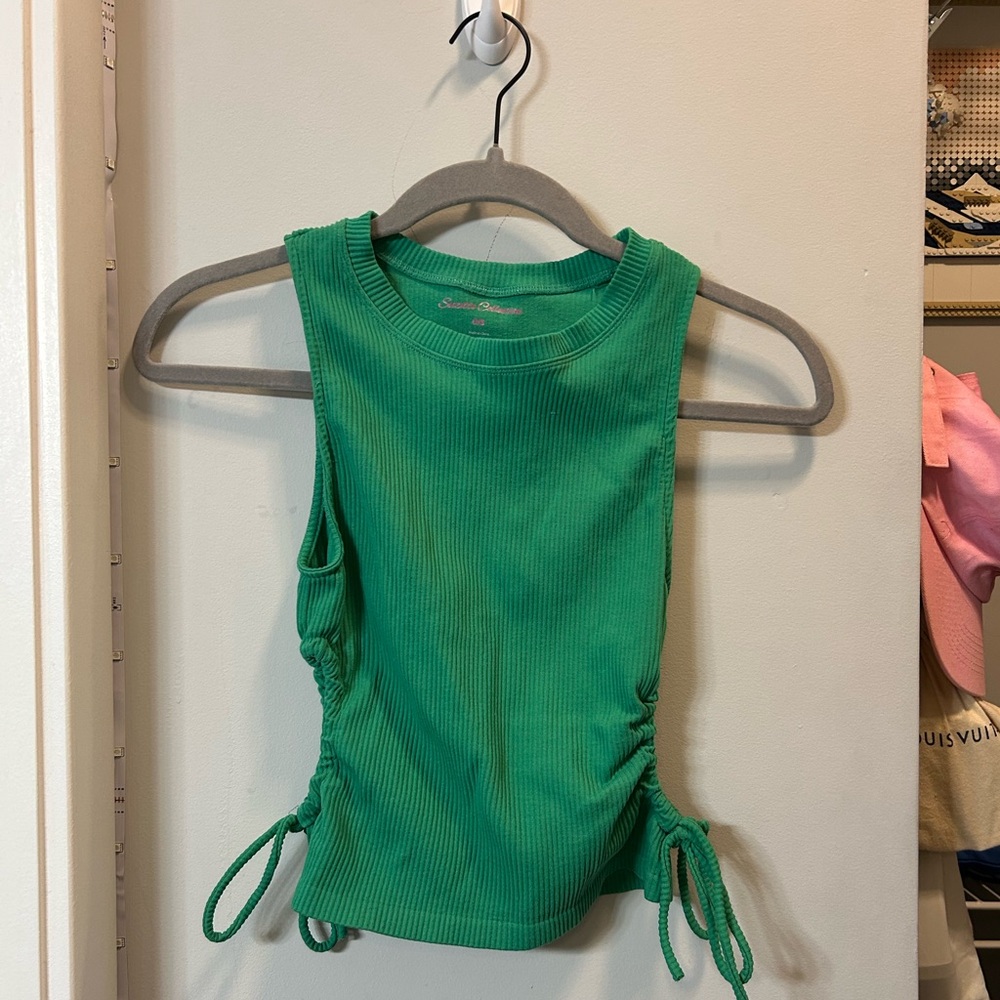 Suzette Collections Green Ribbed Tank with Adjustable Cutouts - ONE SIZE